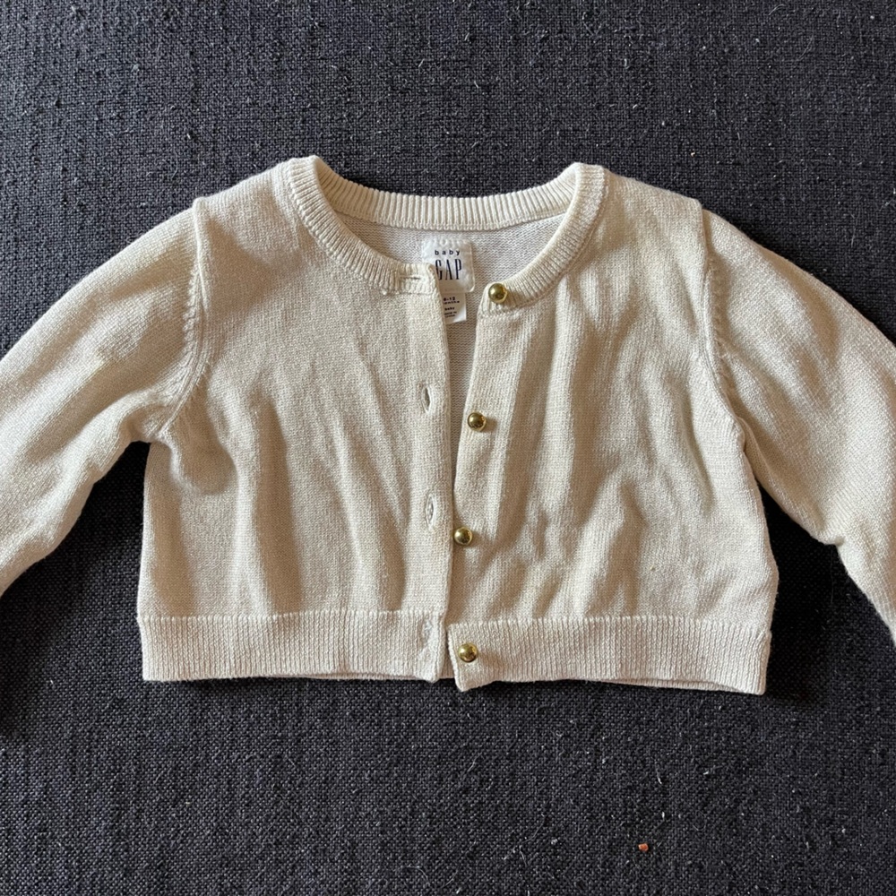 Baby Gap cream glitter cardigan with gold buttons size 6-12 months